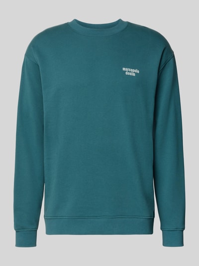 Produktfoto, Regular Fit Sweatshirt aus reiner Baumwolle von Marc O'Polo Denim in einfarbigem Türkis, Label Print auf Brust, gerippte Bündchen, Crew Neck, Sweat-Material