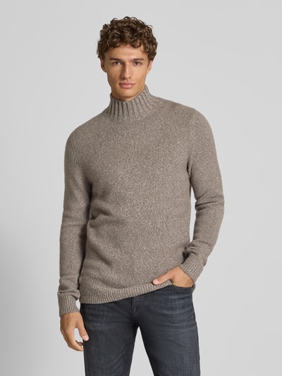 Profuomo Wollpullover mit Stehkragen Hellbraun 4