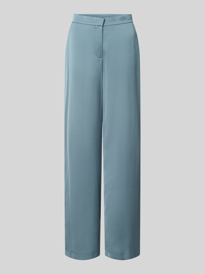 Produktfoto, Wide Fit Hose mit Bundfalten von SWING in Hellblau, taschenloses Design, glatte Textur, Haken- und Reißverschluss, Damen Hose