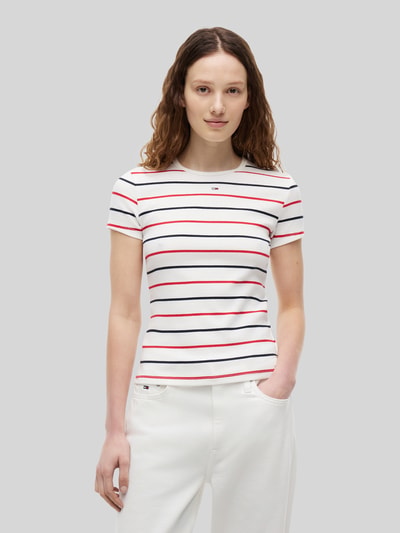 Tommy Jeans Slim Fit T-Shirt aus Baumwoll-Mix in Rippstrick Weiss 4