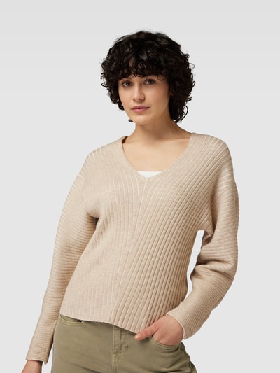 DKNY Sweter z dzianiny z zaokrąglonym dekoltem w serek Beżowy 3