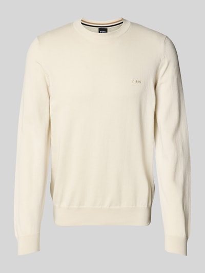 BOSS Gebreide pullover met labelstitching, model 'Pacas' Offwhite - 2