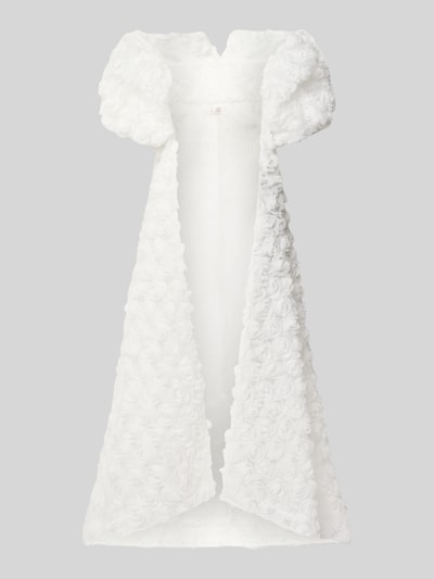 Produktfoto, avondjurk met pofmouwen en bloemenapplicatie van LUXUAR FASHION, open voorkant, maxi-jurk, ruglengte maat 36: 151 cm, borstwijdte maat 36: 31 cm, mouwlengte maat 36: 22 cm, wit, textuur met bloemvormige motieven