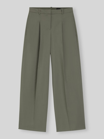 BOSS Wide Leg Hose aus reiner Schurwolle mit Bundfalten Oliv 2