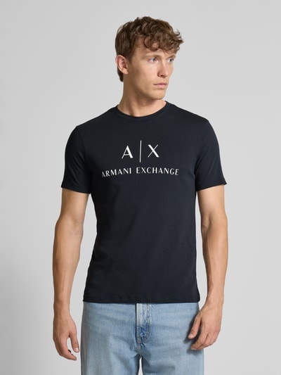 ARMANI EXCHANGE Slim fit T-shirt van puur katoen met logoprint Marineblauw - 4