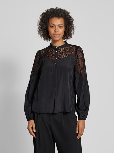 FREE/QUENT Regular fit blouse met gehaakt kant, model 'VIALU' Zwart - 4