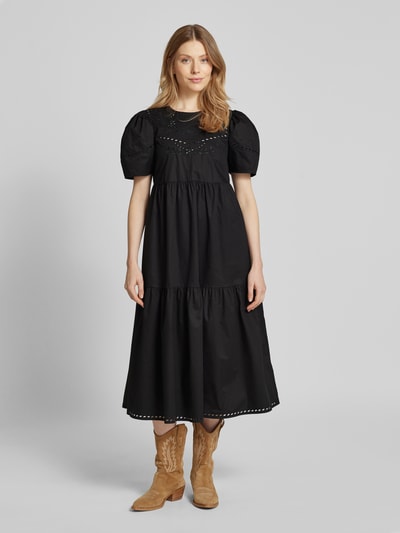 Scotch & Soda Midi-jurk met broderie anglaise Zwart - 4