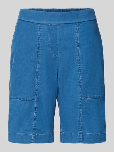 Produktfoto, Straight Fit Shorts mit Gesäßtaschen Modell 'Sue' von TONI aus Elastischer-Baumwoll-Mix, intensives Blau, sichtbare Nähte, glatte Textur, Damen Shorts mit Elastischer Bundweite 38 cm und Innenbeinlänge 25 cm bei Größe 36.