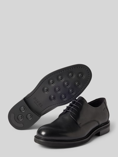 Productfoto, zwarte Schnürschuh aus Leder mit Label-Prägung Modell 'Soft' van DIGEL, afgeronde neus, licht gestructureerde zool, leer met coating