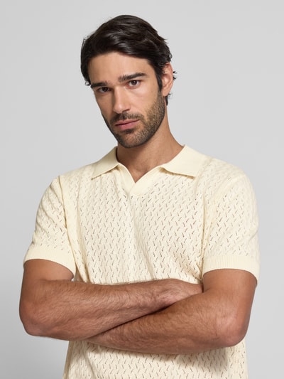 SELECTED HOMME Regular fit poloshirt in gehaakte look, model 'LINO' Offwhite - 3