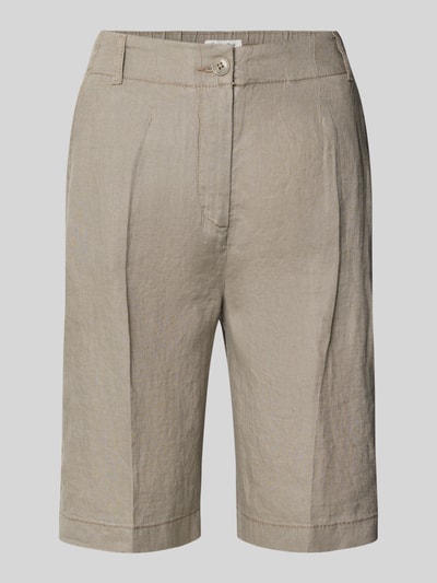 Produktfoto, Leinenshorts mit Eingrifftaschen von Christian Berg Woman, beigefarbene Shorts aus reinem Leinen mit Bügelfalten, Regular Fit, sichtbare Textur
