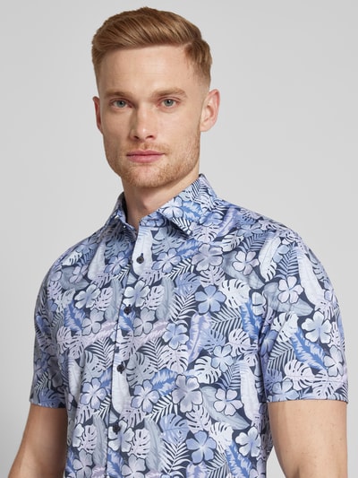 Jake*s Slim fit zakelijk overhemd met all-over print Rookblauw - 3