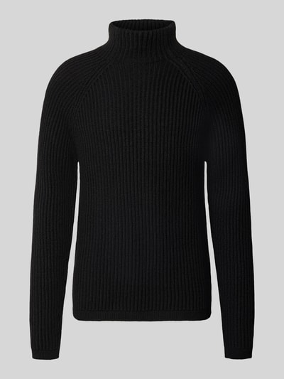 Produktfoto, schwarzer Regular Fit Strickpullover mit elastischen Abschlüssen von DRYKORN, Rollkragen, Woll-Materialmix, strukturierte Oberfläche