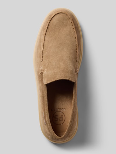 Produktfoto, Loafer aus echtem Leder Modell 'LIAM' von PS Poelman, abgerundete Form, Ziernähte, glatte Sohle, Farbe Beige, Absatzhöhe 2 cm, Schafthöhe 6 cm, Schaftweite 12 cm