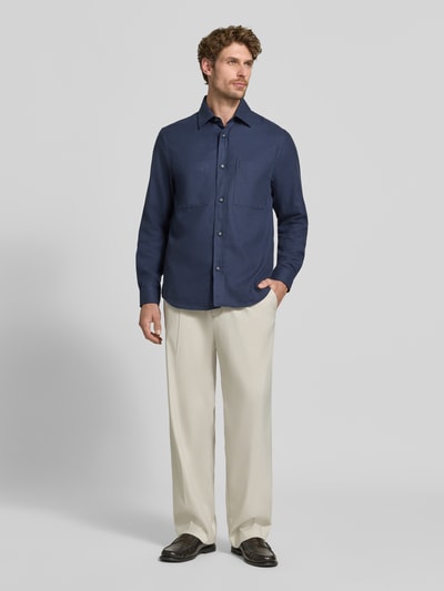 BOSS Relaxed Fit Freizeithemd aus Baumwoll-Lyocell-Mix Modell 'OWEN' Marine 1