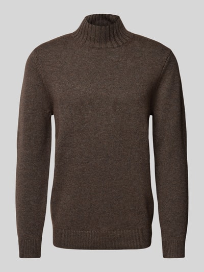 Profuomo Gebreide pullover met ribboorden Donkerbruin - 2