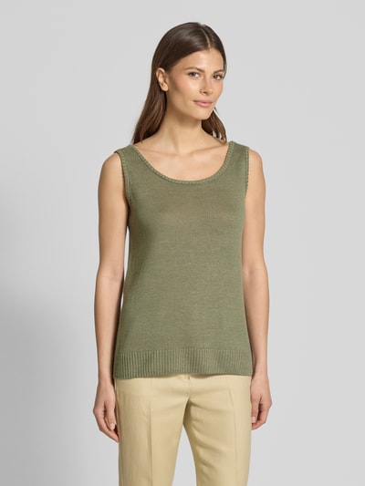 MM Leinenstricktop mit gerippten Abschlüssen Modell 'BACCANO' Oliv 4