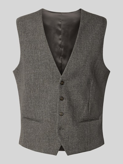 Produktfoto, Regular Fit Weste mit V-Ausschnitt Modell 'Emil' von MCNEAL, grau meliert, Knopfleiste, Paspeltaschen, glatte Textur