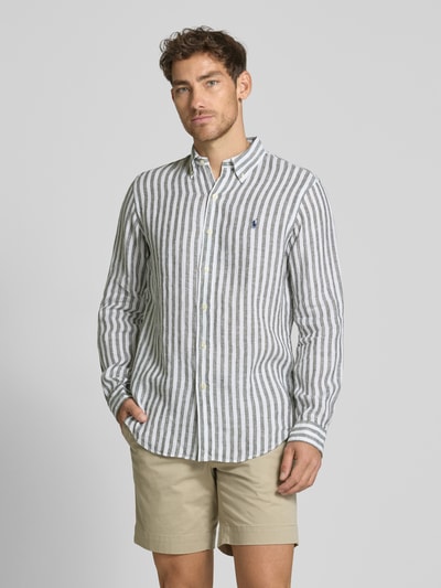 Polo Ralph Lauren Custom Fit Leinenhemd mit Button-Down-Kragen Oliv 4