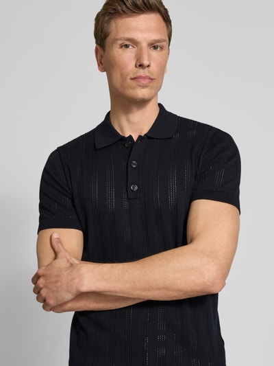 Strellson Slim Fit Poloshirt mit Lochmuster Modell 'Keeth' Black 3