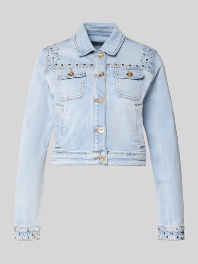 Produktfoto, Cropped-Jeansjacke mit Ziersteinbesatz von Betty Barclay aus Baumwoll-Viskose-Mix, hellblau, Knopfleiste, Brusttaschen