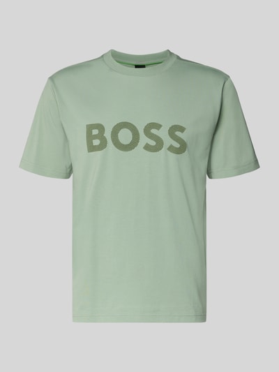 Produktfoto, Regular Fit T-Shirt aus Baumwoll-Mix Modell 'ICONIC' von BOSS Green in hellem Grün mit Label-Prägung, unifarbene Optik.