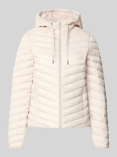 Produktfoto, cremefarbene Regular Fit Steppjacke mit Kapuzenkragen von Tom Tailor, glatte Oberfläche, horizontale Steppnähte, Damen Steppjacke
