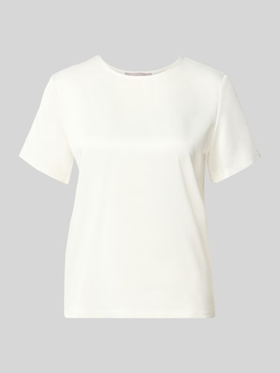 Produktfoto, Regular Fit Bluse aus Satin von Christian Berg Woman Selection in Elfenbein, glatte Oberfläche, kurzärmelig, Rundhalsausschnitt.
