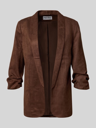 Produktfoto, Regular Fit Longblazer mit 3/4-Arm Modell 'BOSELLA' von PIECES in einfarbigem Dunkelbraun mit weicher, glatter Oberfläche, Damen Longblazer von PIECES