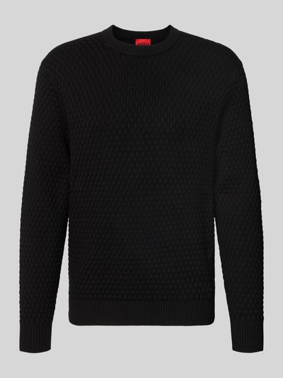 Produktfoto, schwarzer Regular Fit Pullover aus reiner Baumwolle Modell 'Sylas' von HUGO, strukturierte Oberfläche, Herren Pullover von HUGO.
