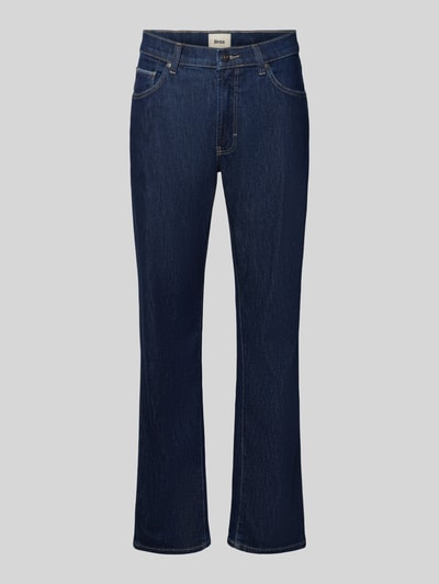 Produktfoto, dunkelblaue Relaxed Fit Jeans aus Baumwoll-Mix Modell 'Clint' von Brax, glatte Textur, Herren Wide & Loose Fit Jeans.
