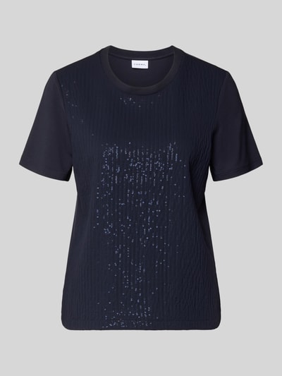 Produktfoto, T-Shirt aus Viskose-Mix mit Pailletten von Comma in Schwarz mit Strukturmuster, Rundhalsausschnitt, Regular-Fit, Damen T-Shirt, Stretch-Anteil, Rückenlänge 56 cm bei Größe 36.