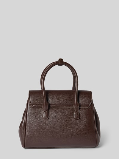 Produktfoto, Handtasche mit Tragehenkel und Schulterriemen Modell 'SIENA' von Mango, Überschlag mit Klickverschluss, Hauptfach, strukturierte braune Oberfläche, Breite 23 cm, Länge 20 cm, Tiefe 12 cm, Riemenlänge 15 cm, schlichte rechteckige Form