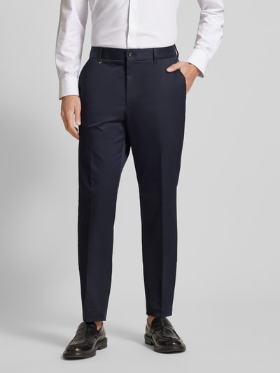 BOSS Slim fit pantalon met persplooien, model 'Perin' Marineblauw - 4