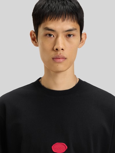 HUGO Relaxed fit T-shirt van katoenjersey, model 'DIVIS' Zwart - 3