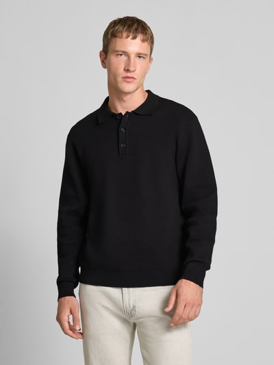 Redefined Rebel Gebreide pullover met kentkraag, model 'Peter' Zwart - 4