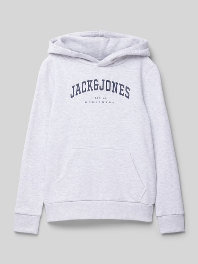 Jack & Jones Bluza o luźnym kroju z kapturem i kieszenią kangurką model ‘CALEB’ Jasnoszary melanż 1