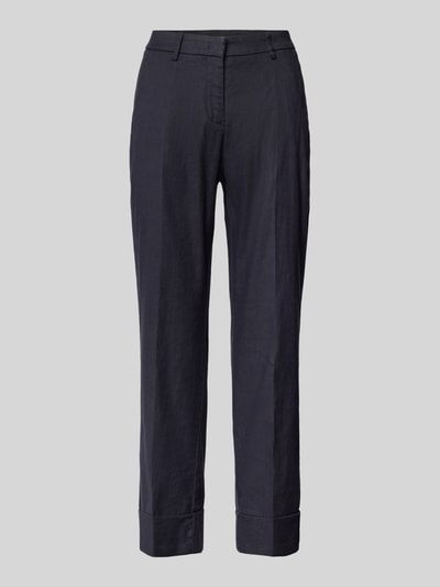 Cambio Regular fit linnen broek met persplooien, model 'KRYSTAL' Marineblauw - 2