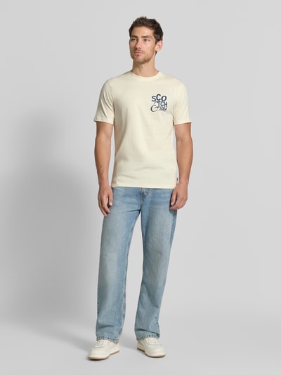 Scotch & Soda regular fit T-shirt met logoprint Zand - 1