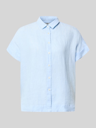 Produktfoto, Leinenbluse mit Knopfleiste Modell 'DOLLY' von 0039 Italy in Hellblau, Reines Leinen, Regular-Fit, Hemdblusenkragen, Ärmel mit Aufschlag, Rückenlänge bei Größe S: 64 cm.