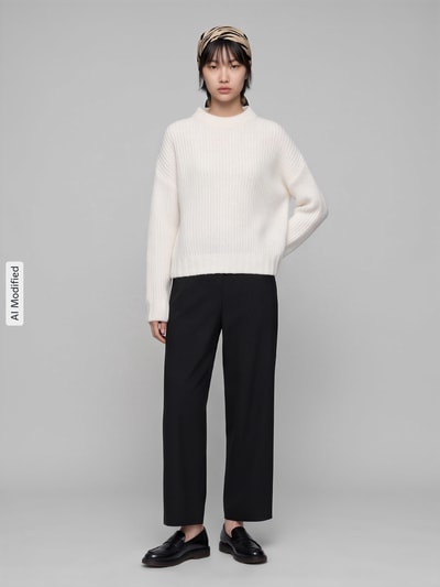 HUGO Oversized Pullover aus Woll-Mix aus Alpaka-Anteil Modell 'Sloossy' Offwhite 1