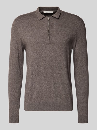 SELECTED HOMME Regular fit gebreide pullover van puur katoen, model 'BERG' Donkerbruin gemêleerd - 2
