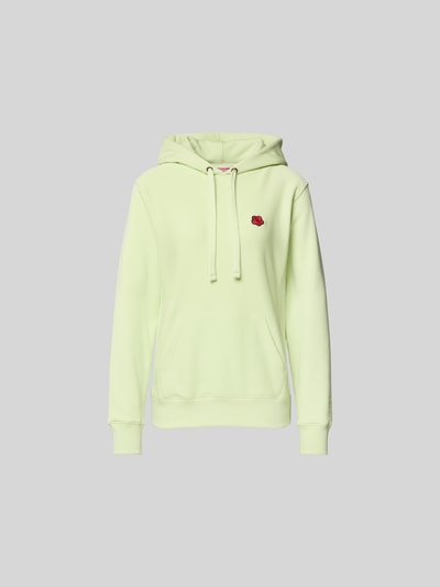 Produktfoto, Hoodie aus reiner Baumwolle von Kenzo in zartem Hellgrün, Regular-Fit, Kapuze mit Tunnelzug, Känguru-Tasche, elastische Abschlüsse, Rückenlänge 60 cm bei Größe S