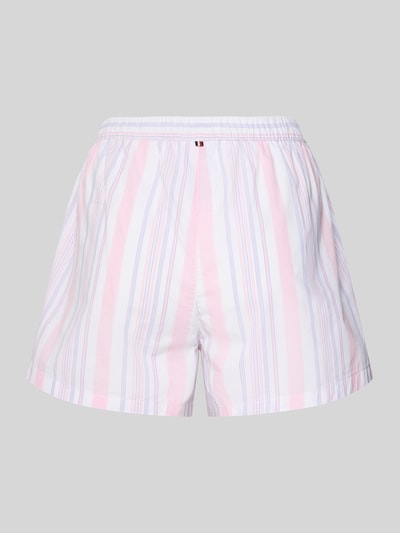 Produktfoto, Loose Fit Pyjama Shorts aus reiner Baumwolle von TOMMY HILFIGER mit gestreiftem Allover-Muster, Logo-Patch, Poplinstruktur, elastischem Bund und seitlichen Eingrifftaschen