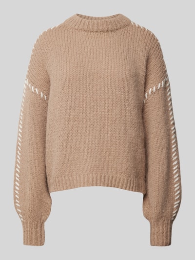 Vero Moda Relaxed Fit Strickpullover mit Kontrast-Detail Modell 'FENG' Taupe 2