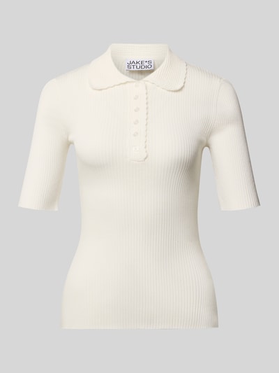 Productfoto, Strickshirt mit 1/2-Arm und Polokragen van JAKE*S STUDIO WOMAN, fijngebreide lyocell-mix, aansluitende fit, ribstructuur.