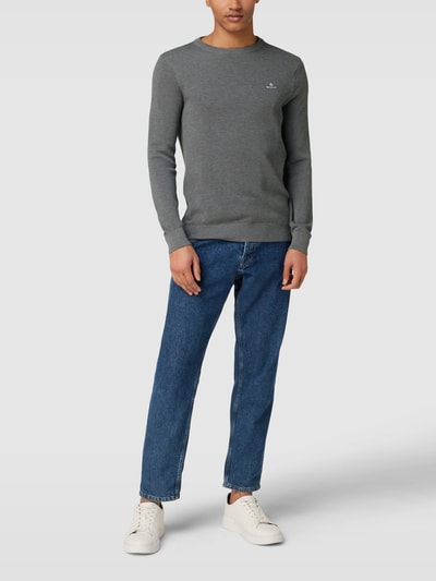 Gant Gebreide pullover met labelstitching Donkergrijs gemêleerd - 1