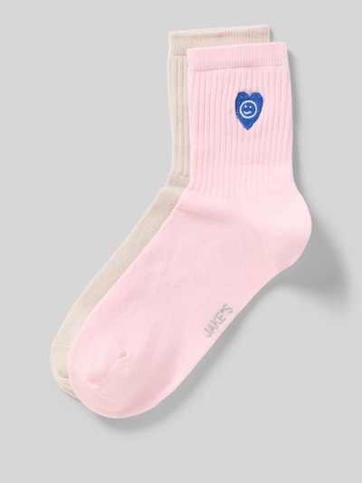 Produktfoto, Socken mit Motiv-Stitching von Jake*s Casual, bawełniany mix, elastyczny ściągacz, detal logo, różowy i beżowy, gładka faktura