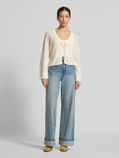 Tom Tailor Denim Kardigan rozpinany o kroju regular fit z ażurowym wzorem Złamany biały 1