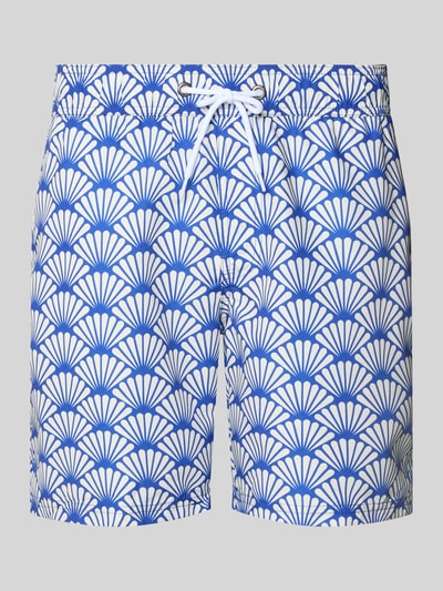 Produktfoto, Badehose mit elastischem Bund Modell 'BHRADCLIFF' von Blend, Regular-Fit, weiß-blaues Muster, Gesäßtasche, Label-Patch